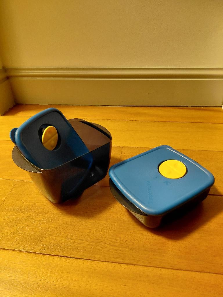 Tupperware 2x microgolf verwarmers met ventiel, Huis en Inrichting, Keuken | Tupperware, Ophalen of Verzenden, Gebruikt, Blauw