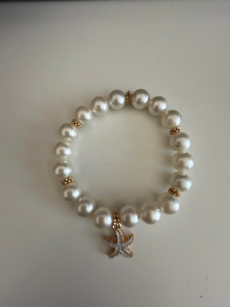 Armband parels en zeester wit-goud, Handtassen en Accessoires, Armbanden, Ophalen of Verzenden, Wit, Goud