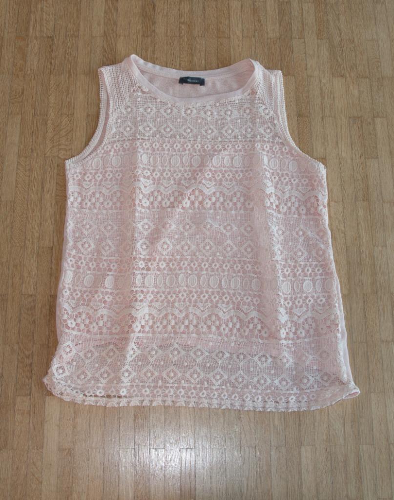 roos t-shirt met kantlook - maat 164, Ophalen of Verzenden, Zo goed als nieuw, Meisje, Shirt of Longsleeve