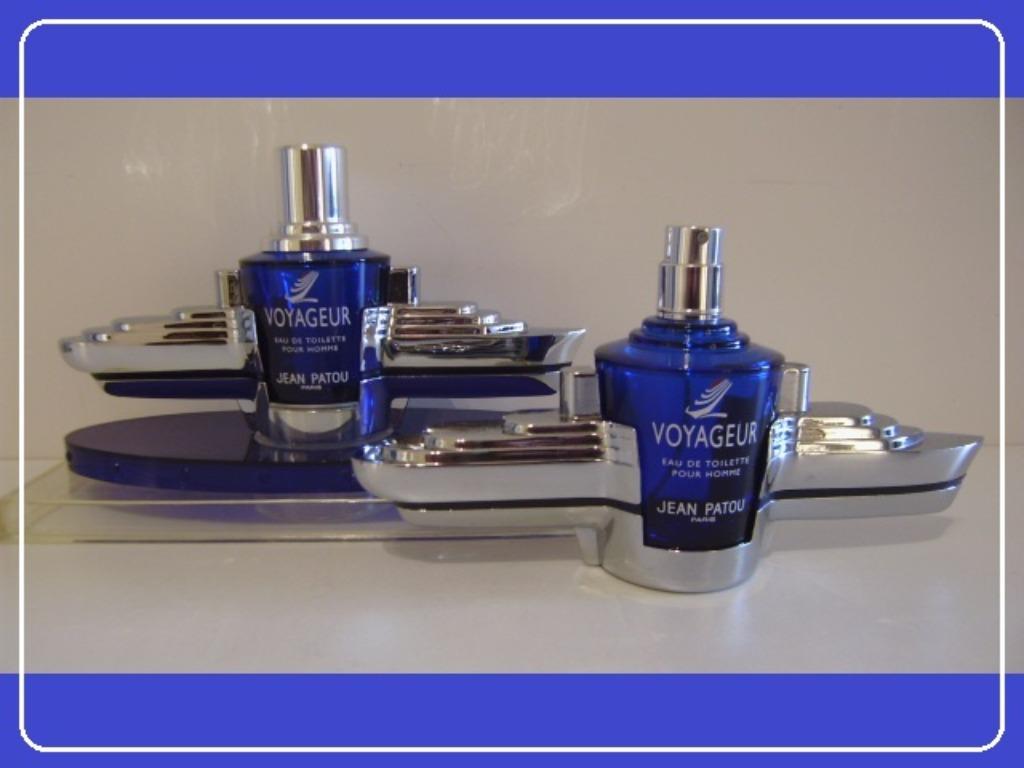 JEAN PATOU 2 flacons VOYAGEUR - in metaal NORMANDY houder., Enlèvement, Comme neuf, Bouteille de parfum