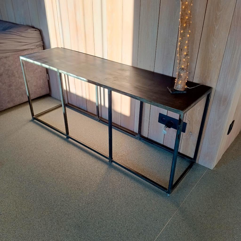 bijzettafel 150cm echt industrieel ijzer, Ophalen, Metaal of Aluminium, Nieuw, 75 cm of meer