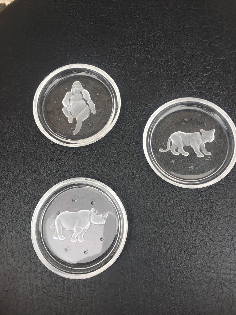 KRISTALLEN GLAS ONDERZETTERS DIEREN VAL SAINT LAMBERT, Ophalen of Verzenden