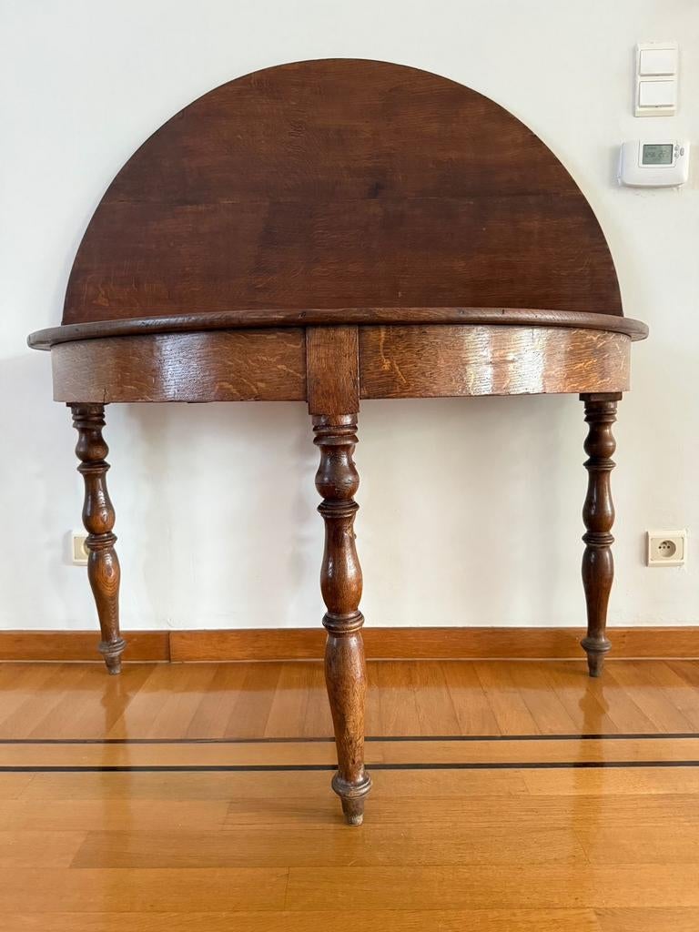 Antieke halfronde demi-lune tafel, Enlèvement, Bois