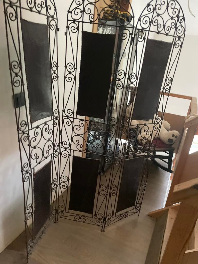 schermen van ijzer en leer, Huis en Inrichting, Ophalen of Verzenden, Gebruikt