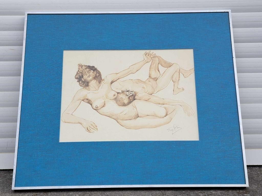 dessin a la plume aquarelle signe eugene de bie, Antiek en Kunst, Ophalen of Verzenden