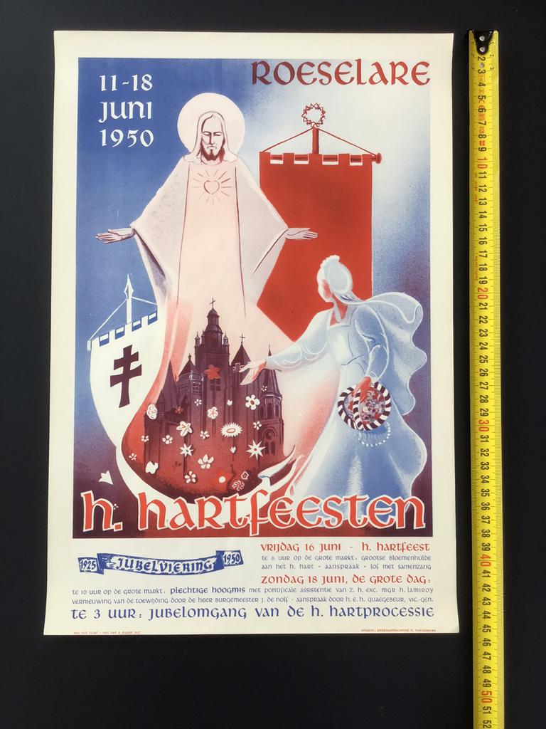 Originele affiche Roeselare 1950 jubelfeest H Hartfeesten, Verzamelen, Ophalen of Verzenden