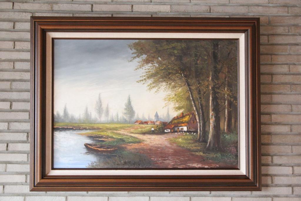 Schilderij natuurlandschap met kader – olie op doek, Ophalen