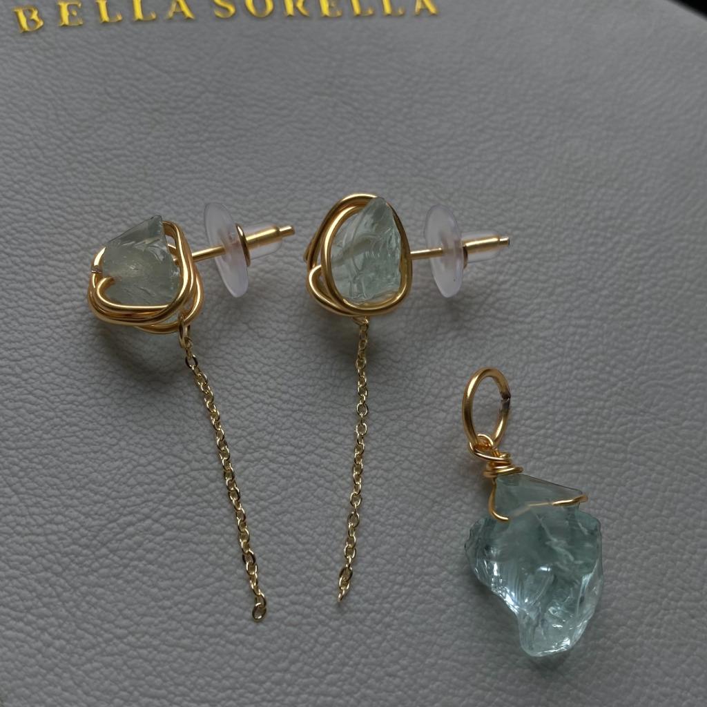 Setje verguld 14k licht blauw, Handtassen en Accessoires, Oorbellen, Hangers, Blauw, Nieuw, Ophalen of Verzenden