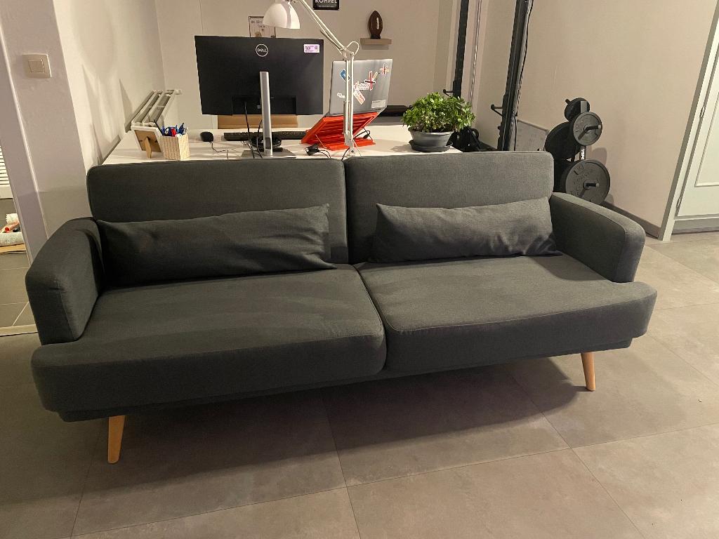 Grijze zetel Maisons Du Monde, Maison & Meubles, 200 à 250 cm, Banc droit, Enlèvement, Utilisé