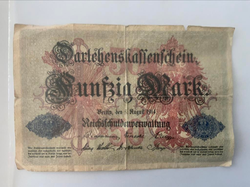 Bankbiljet 50 Mark van aug 1914., Ophalen of Verzenden