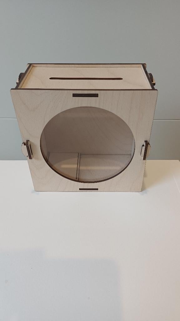 Tirelire en bois avec fenêtre en plexi et ouverture à fente,, Enlèvement ou Envoi, Neuf, Bois, Objet ou Édifice