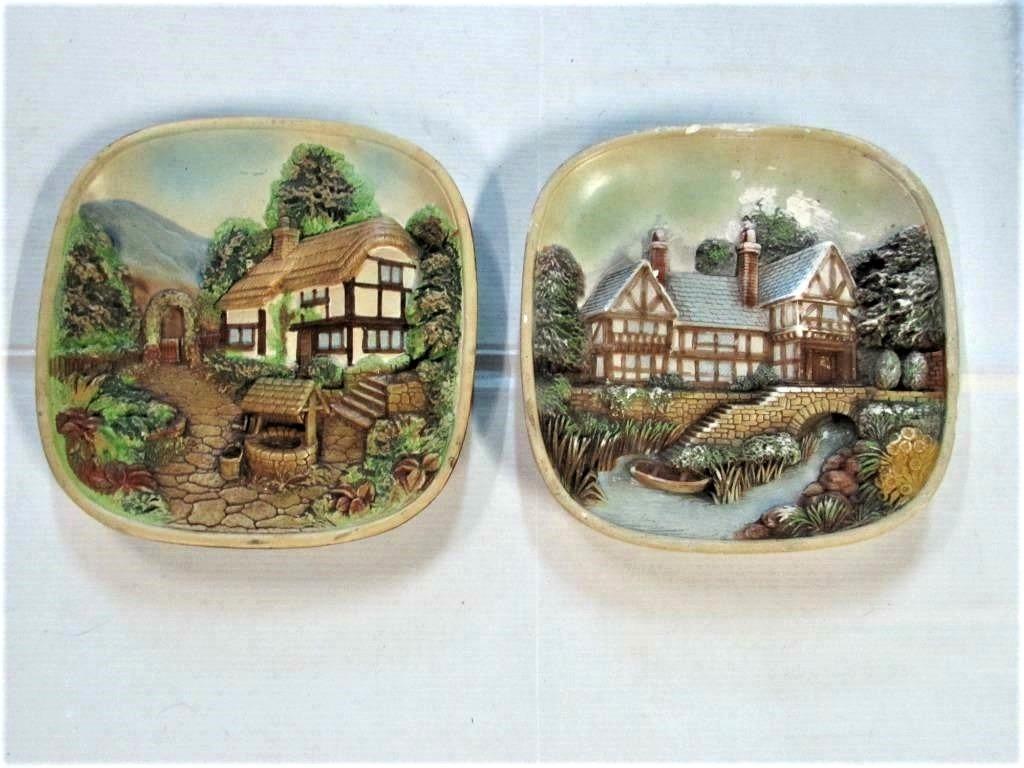 Antieke set van 2 decoratieve wandborden, Ophalen of Verzenden