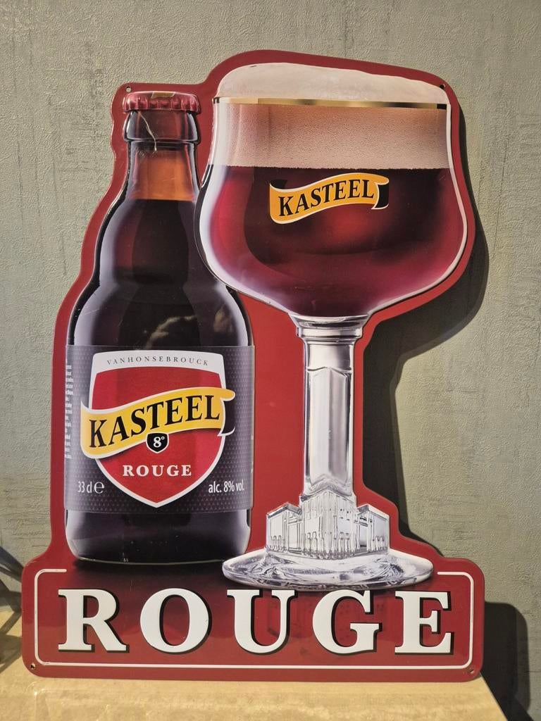 Kasteelbier Rouge metalen bord., Verzamelen, Biermerken, Ophalen