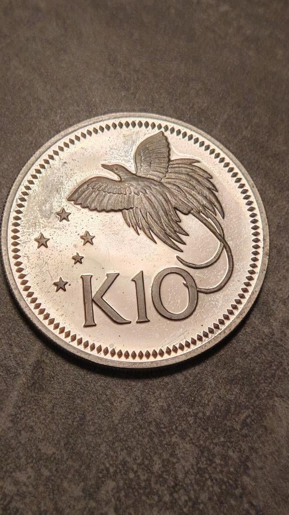 Papouasie-Nouvelle-Guinée, 10 Kina 1975, épreuve, grande piè, Enlèvement ou Envoi, Amérique centrale, Monnaie en vrac, Argent