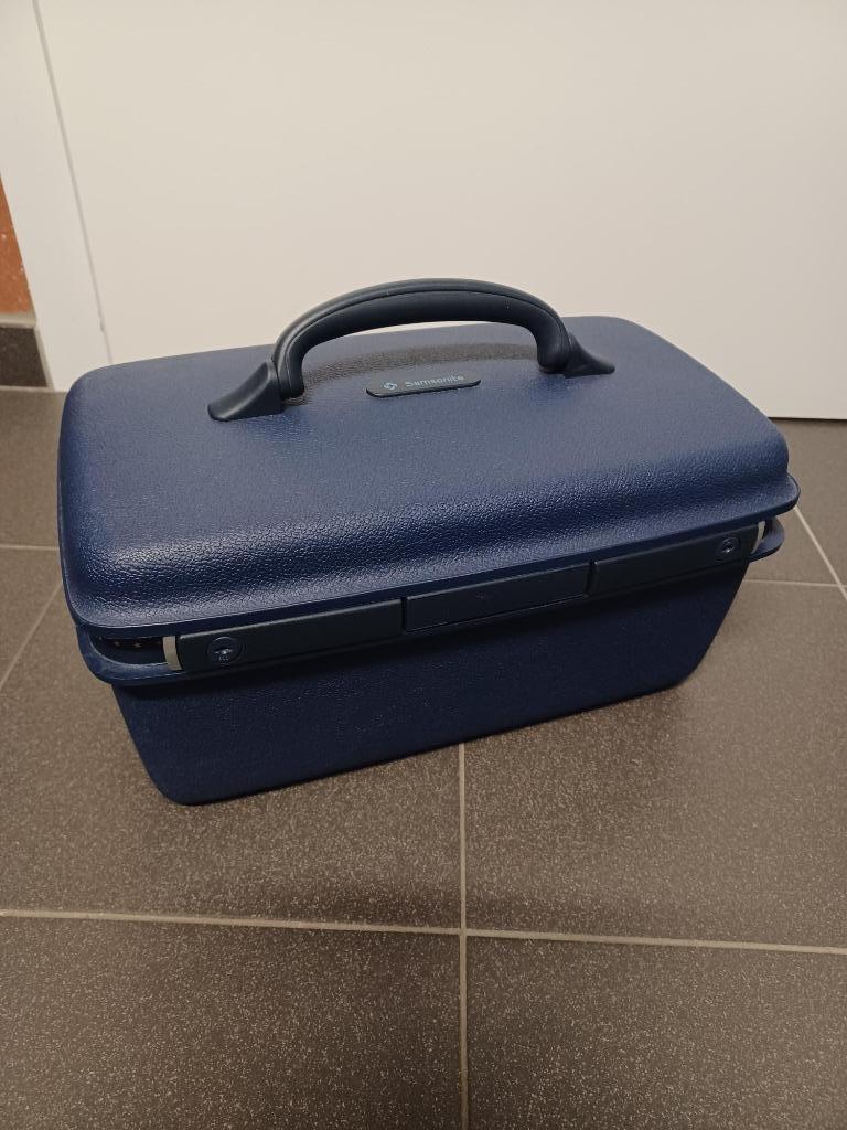 Vintage Samsonite blauwe beautycase, Comme neuf, Avec miroir(s), Enlèvement, Rigide