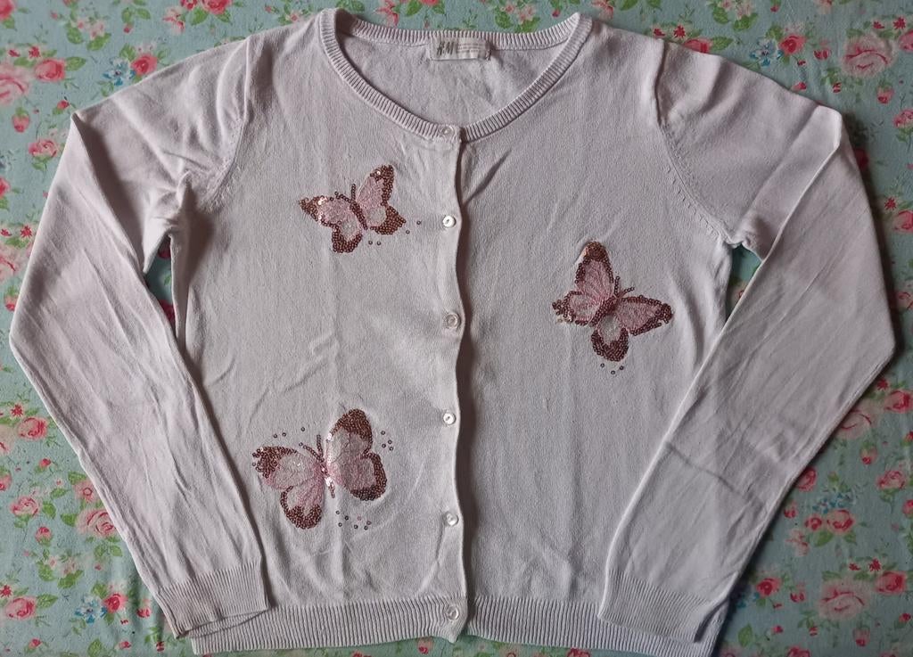 Witte cardigan vlinderprint maat 134-140, Ophalen of Verzenden, Gebruikt, H&M, Meisje