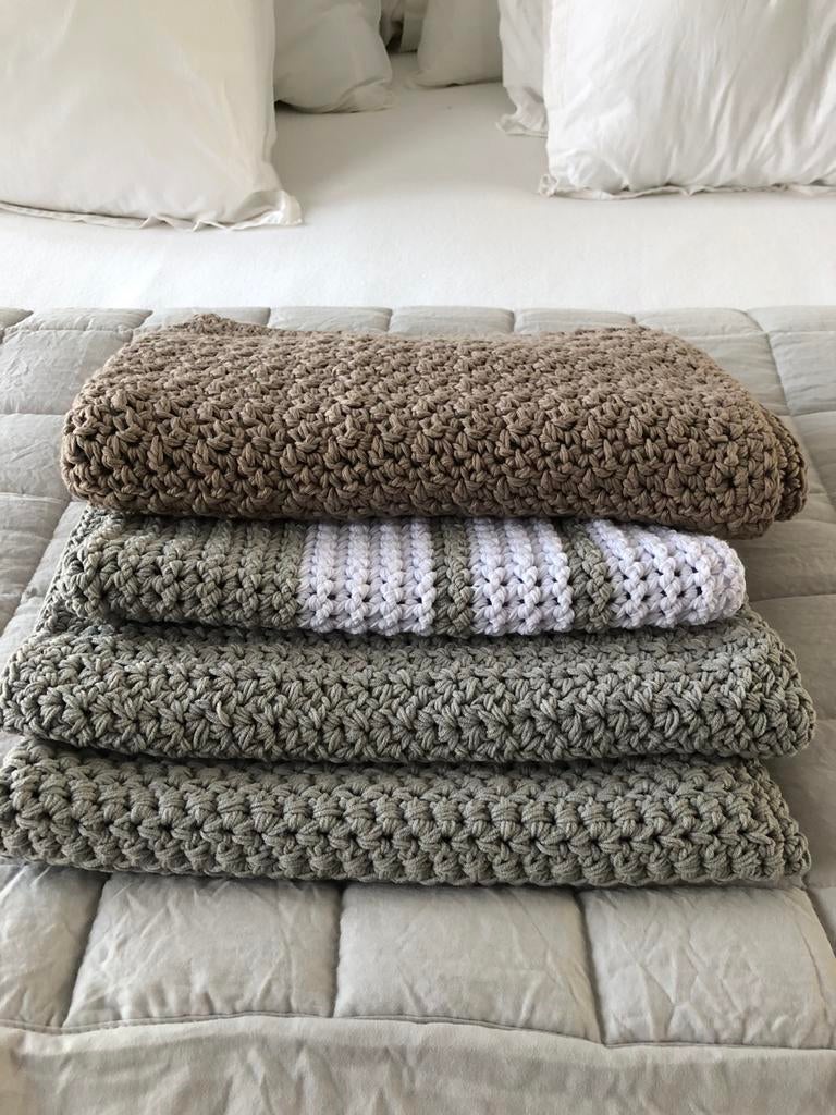 HANDGEMAAKT DEKEN SPREI WIKKELDOEKEN BIOKATOEN BEIGE GRIJS, Ophalen of Verzenden, Nieuw, Deken
