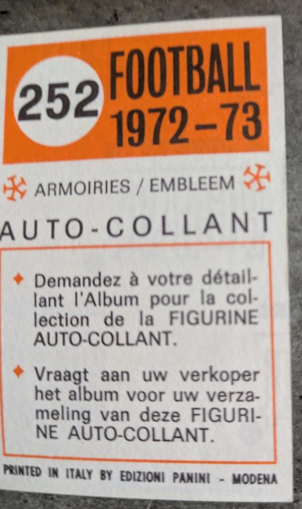 PANINI FOOTBALL 1972/73 EMBLEEM AA GENT NO 252 STICKER 1972, Verzenden, Zo goed als nieuw, Sticker