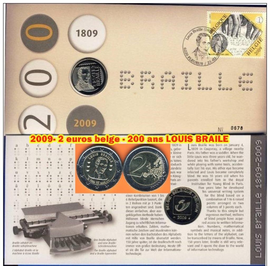 2009- 1 NUMISLETTER-LOUIS BRAILLE- +1 PIECE 2.00 € braille, Envoi