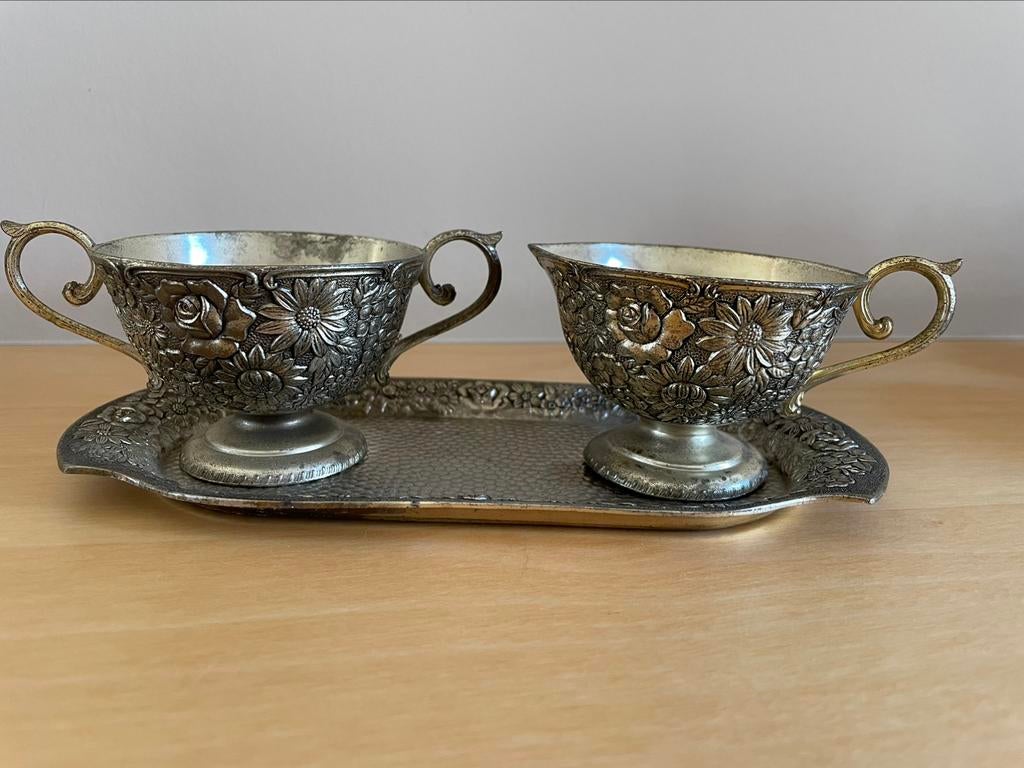 Vintage melk en suikerpotje op schaal, Antiek en Kunst, Ophalen of Verzenden