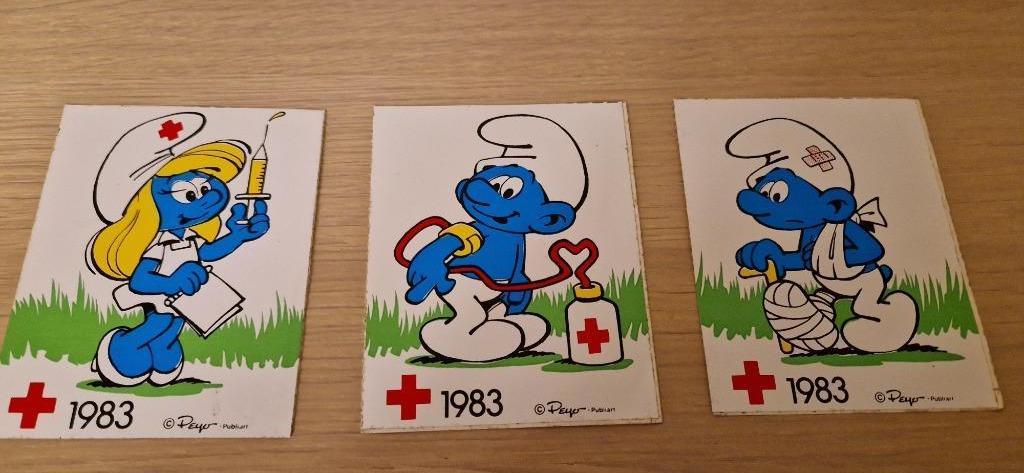 Autocollants Schtroumpf Croix-Rouge (5 pièces), Enlèvement ou Envoi, Bande dessinée ou Dessin animé