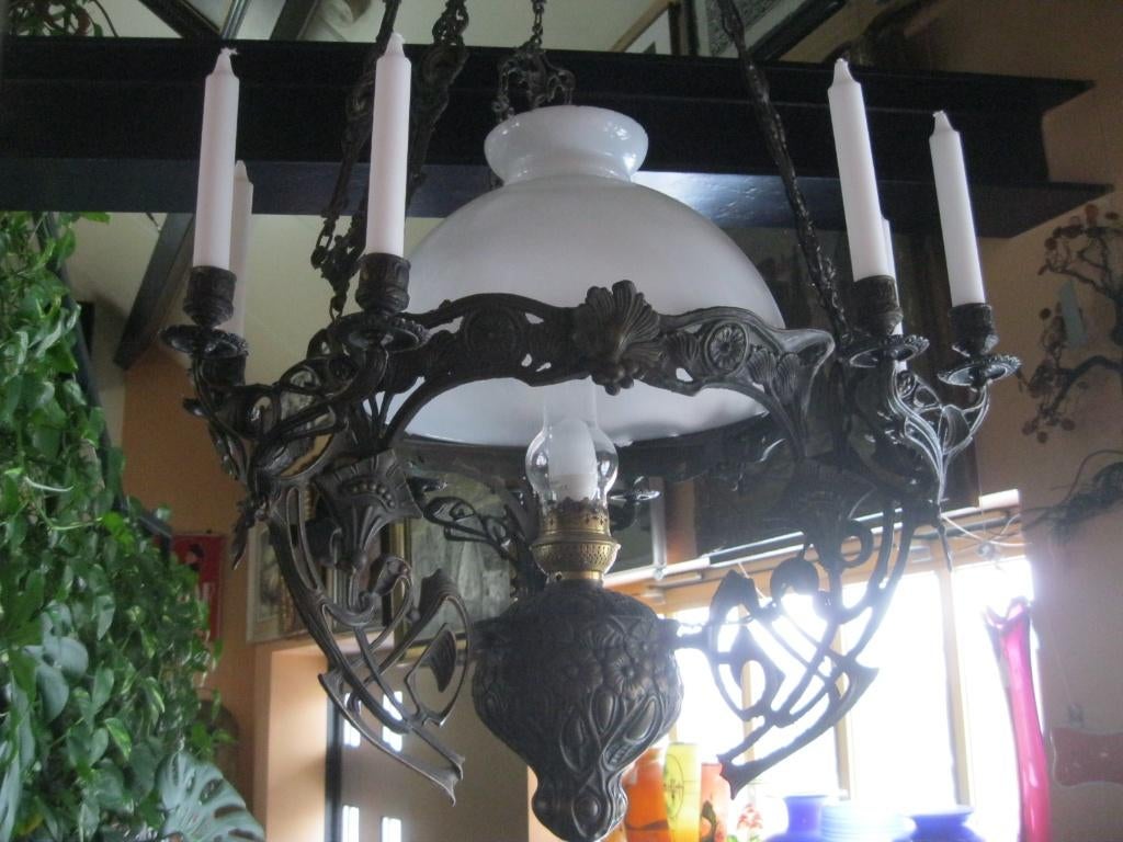 Petroleum hanglamp - kandelaar Napoleon III, Antiek en Kunst, Ophalen