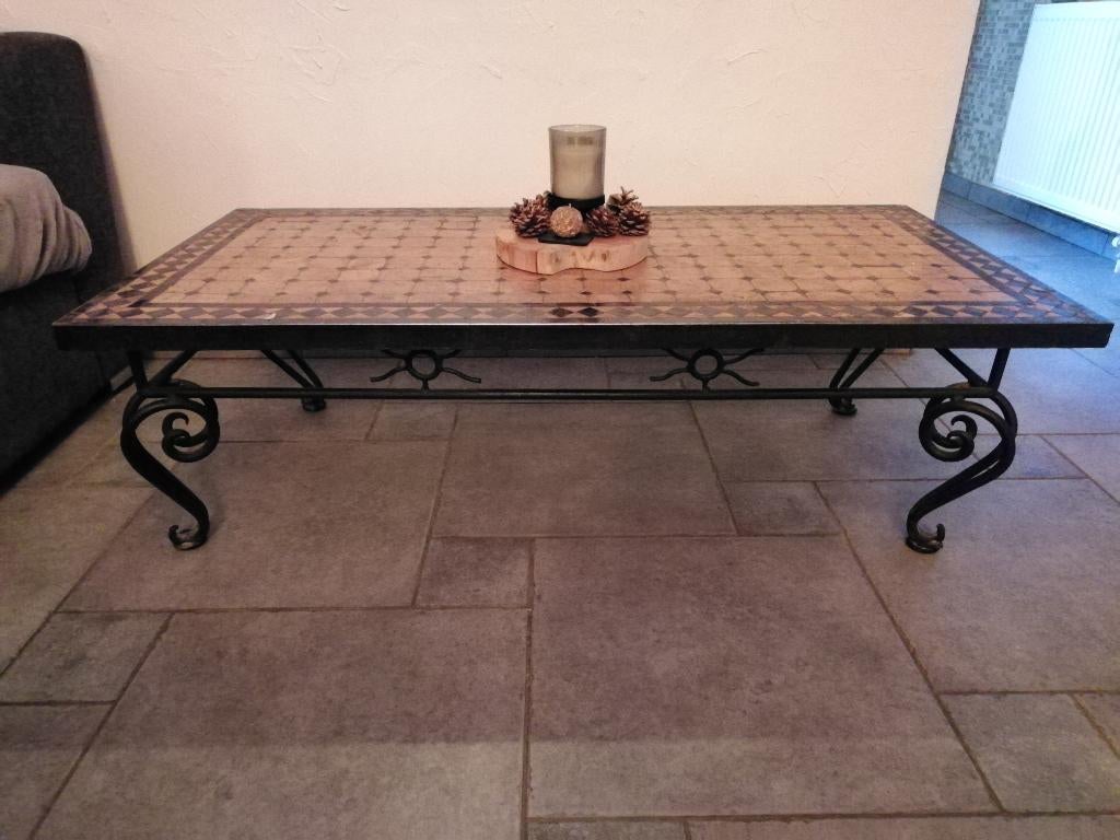 Salontafel in smeedijzeren mozaïek in Marokkaanse stijl., Antiek en Kunst, Ophalen