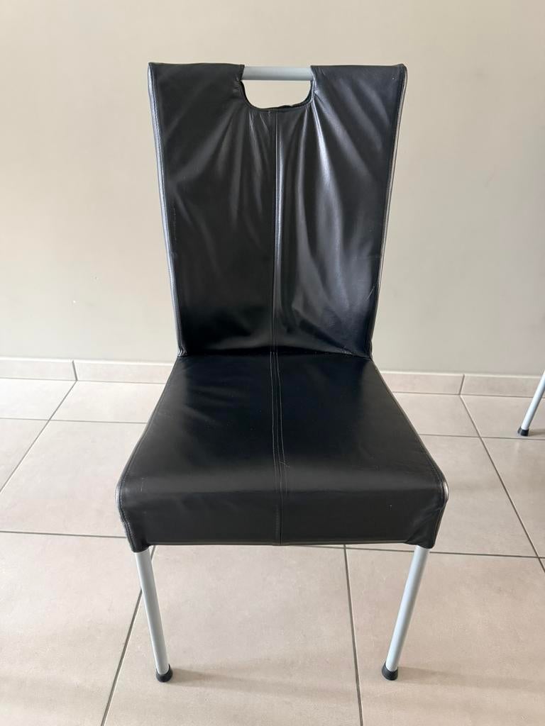 6 mooie stoelen , zwart imitatieleder, hoge rugleuning, Huis en Inrichting, Stoelen, Ophalen, Gebruikt, Zwart, Metaal