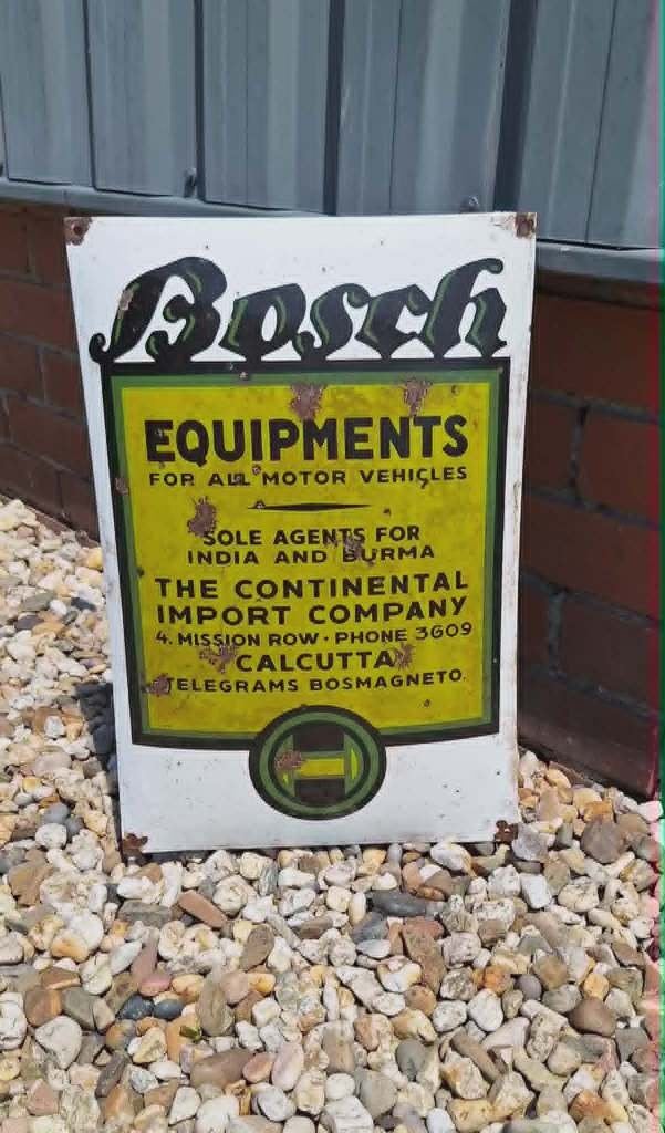 Bosch emaille reclamebord, Calcutta India., Collections, Marques & Objets publicitaires, Enlèvement ou Envoi, Utilisé, Panneau publicitaire