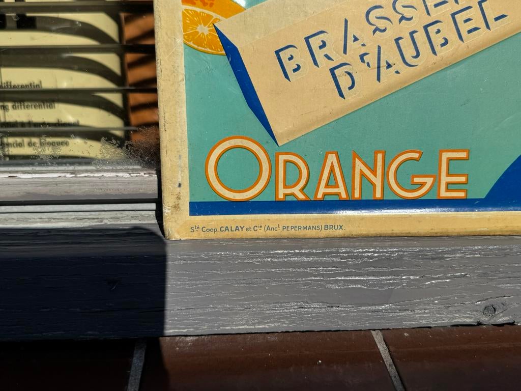 Ancien panneau publicitaire Orange Citron 1947, Enlèvement ou Envoi, Utilisé, Panneau publicitaire