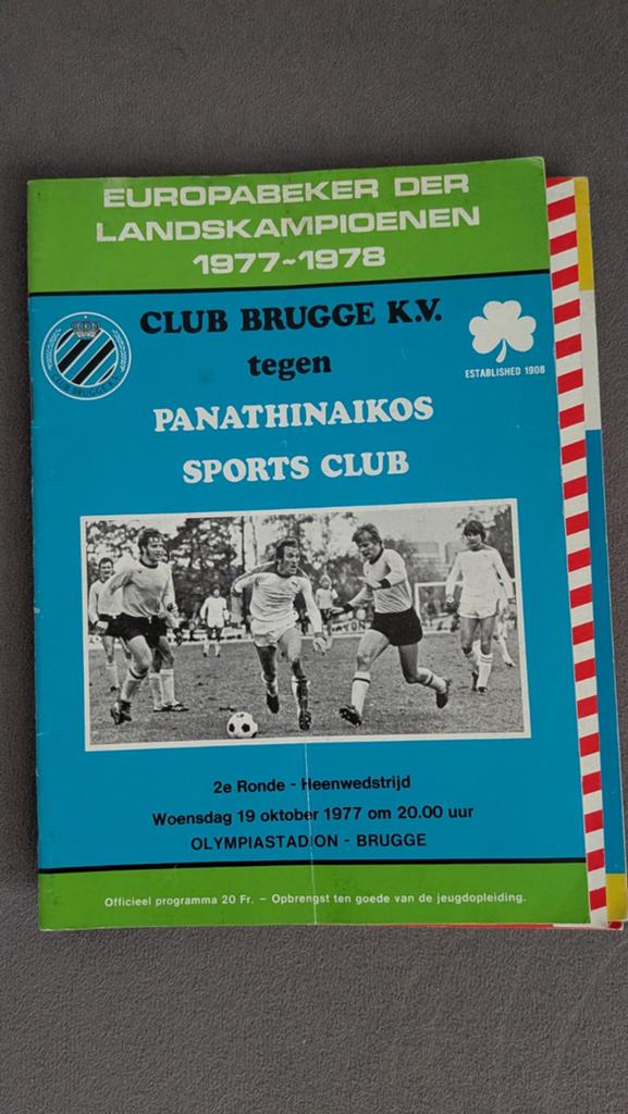 Programmaboekje Club Brugge - Panathinaikos SC 19/10/1977, Verzamelen, Ophalen of Verzenden, Gebruikt, Boek of Tijdschrift