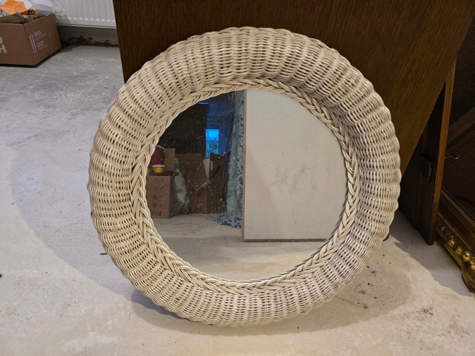 Ronde rotan spiegel - gebroken wit, Huis en Inrichting, Woonaccessoires | Spiegels, Ophalen