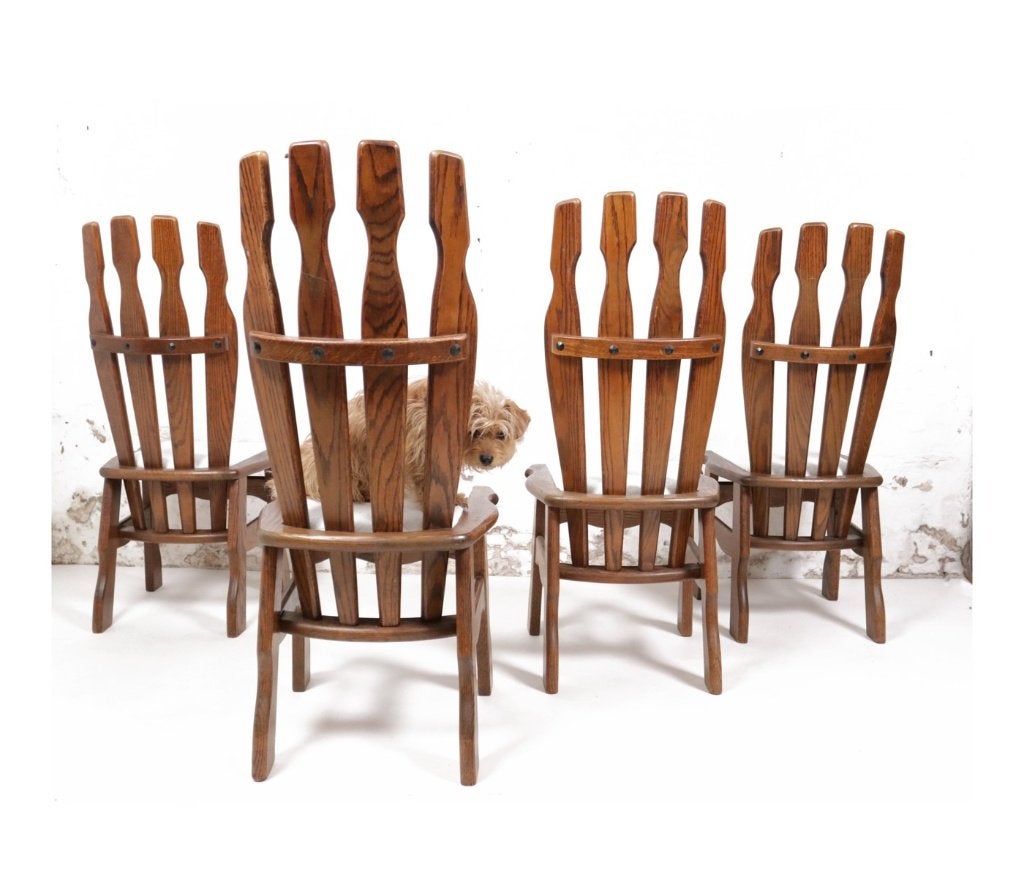 4 chaises brutalistes en chêne, assise bouclette - années 70, Antiquités & Art, Enlèvement