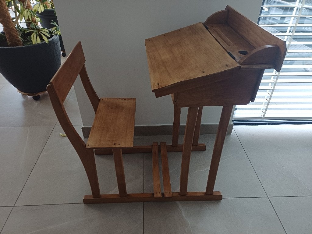 Vintage/gerestaureerd - houten schoolbankje, Huis en Inrichting, Bureaus, Zo goed als nieuw, Kinderbureau, Overige merken, Vintage