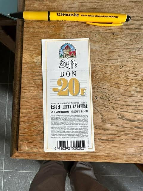 né Leffe - 20 F 1994, Collections, Marques de bière, Enlèvement ou Envoi, Neuf, Autres types, Leffe