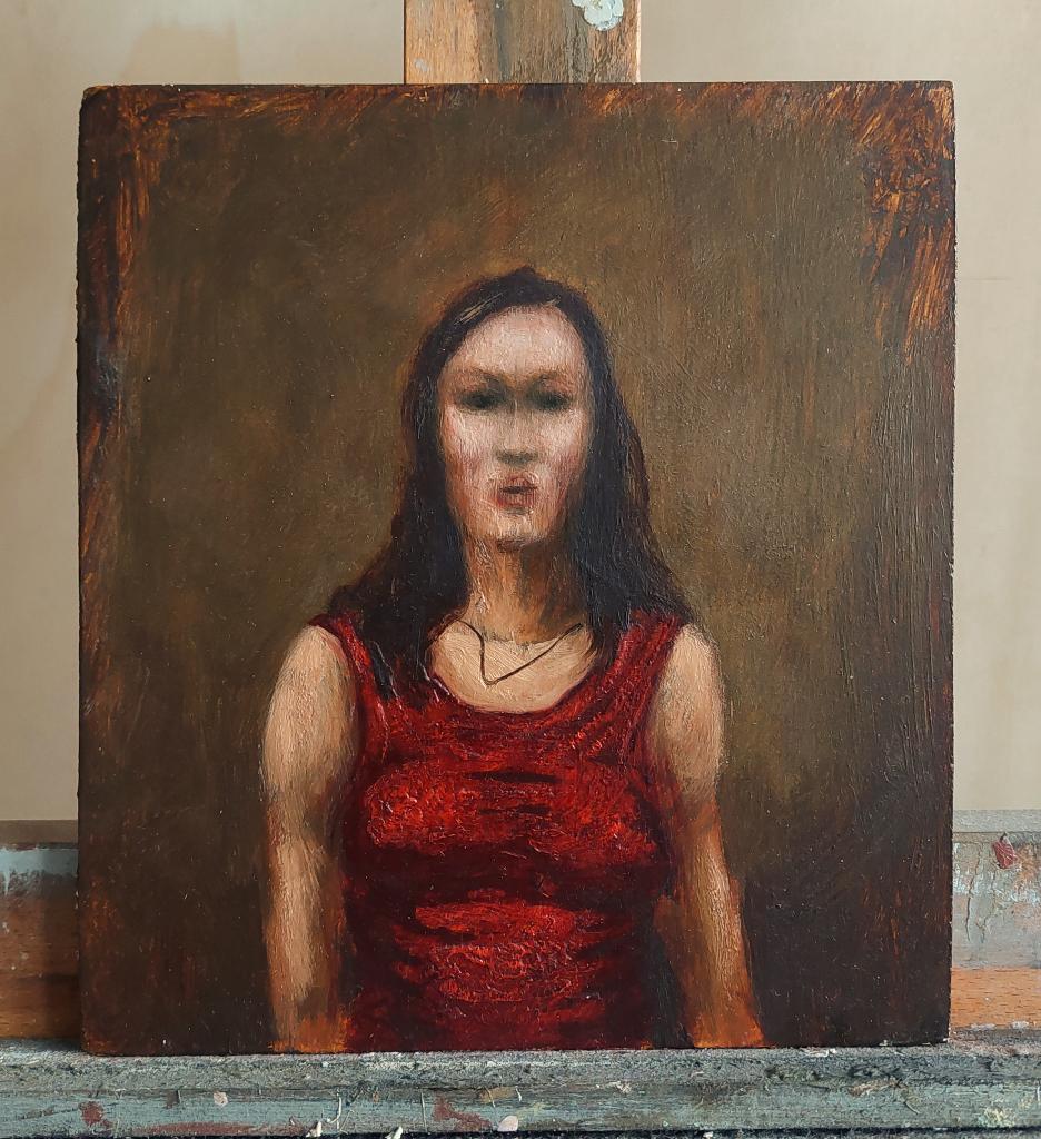 Peinture d'une femme en robe rouge - Peinture à l'huile, Enlèvement ou Envoi
