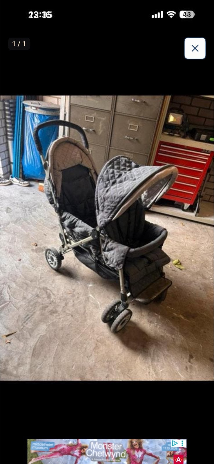 Een dubbele buggy, Kinderen en Baby's, Buggy's, Ophalen, Gebruikt