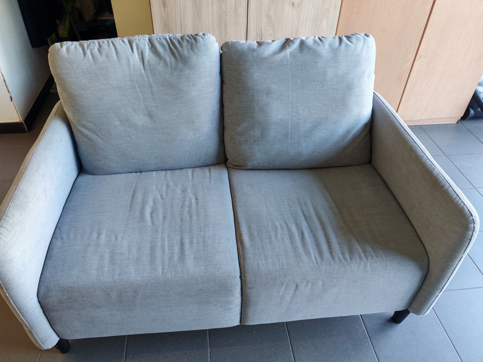 grijze stoffen tweezit, Ophalen, Gebruikt, Tweepersoons, 75 tot 100 cm