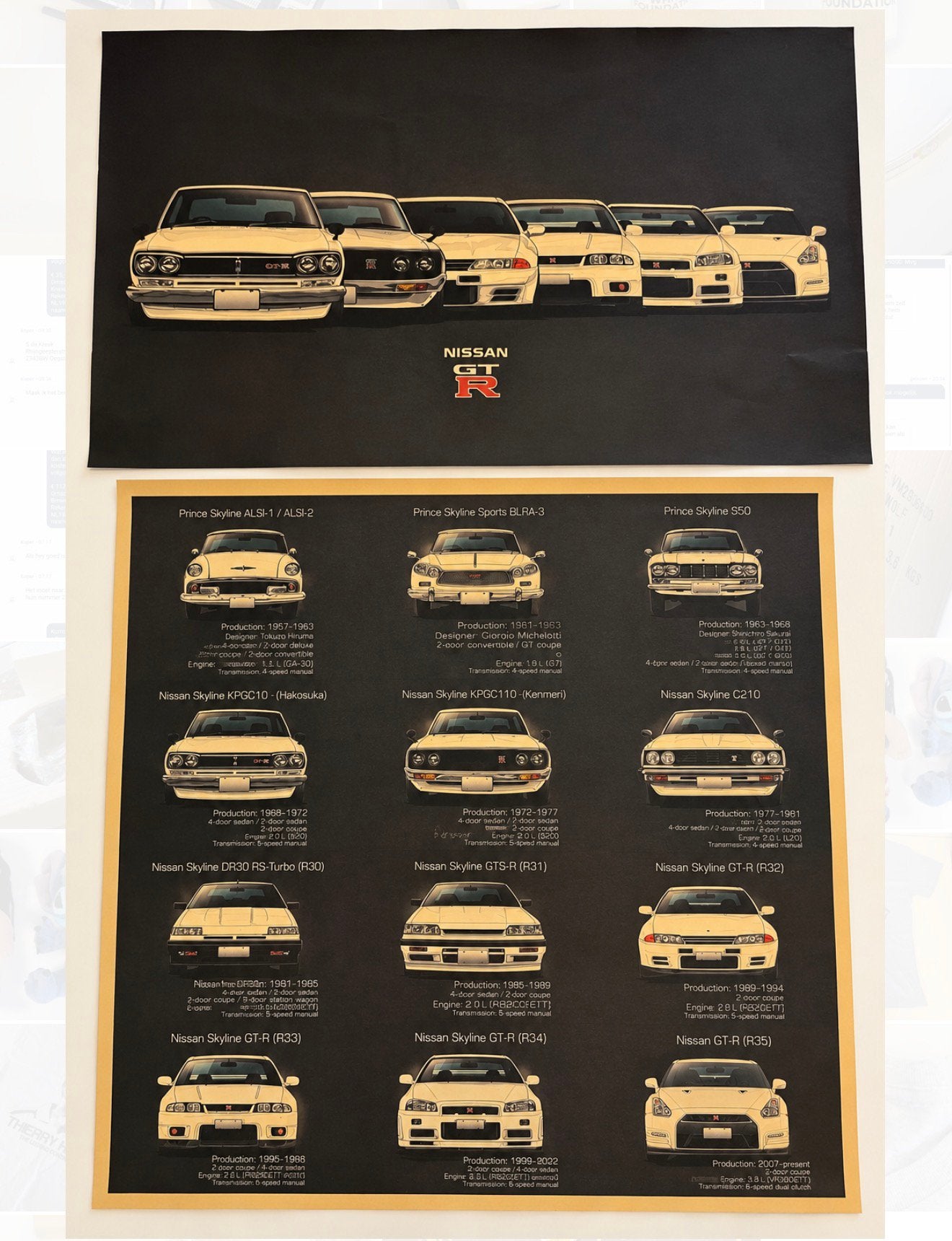 2 affiches Nissan Skyline GT-R GTR R32 R33 R34 R35 51 x 36, Enlèvement ou Envoi, Comme neuf