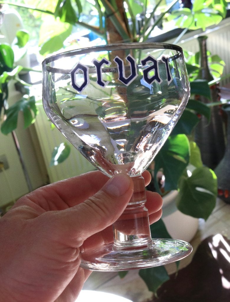 Vintage Orval trappistenbierglas geëmailleerde logo, Enlèvement ou Envoi, Utilisé