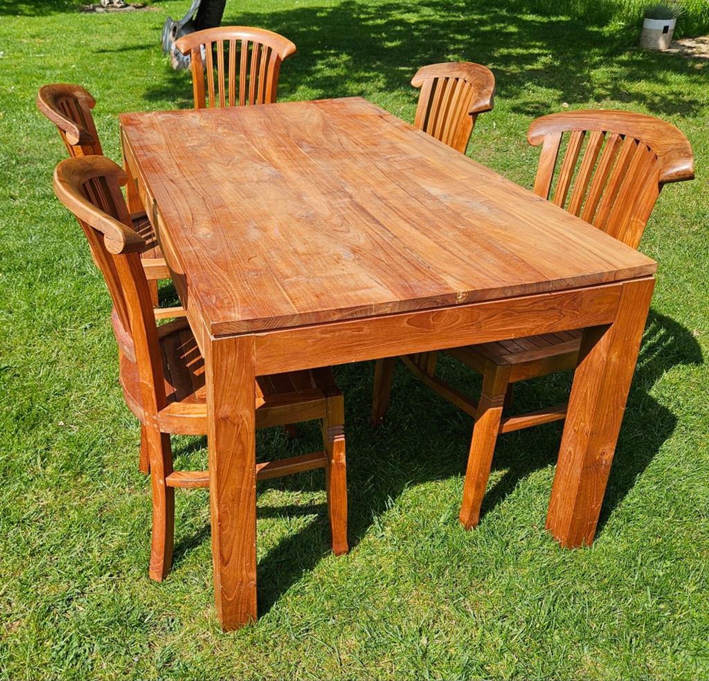 EETKAMERSET HOUT>tafel+stoelen,tv-kast, buffetkast,hoge kast, Huis en Inrichting, Complete eetkamers, Ophalen