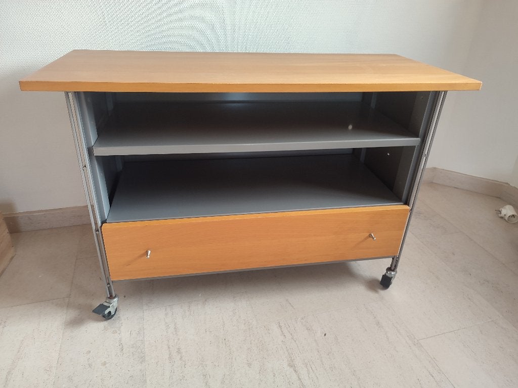 Opbergmeubel van hout en metaal met wielen — 100x42x65 cm, Ophalen