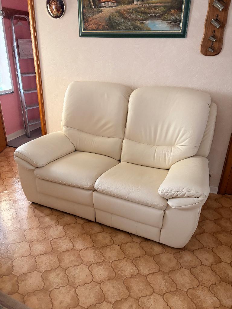 Canapés 2+1+1 cuir crème, 75 à 100 cm, 250 à 300 cm, Quatre personnes ou plus, Banc droit