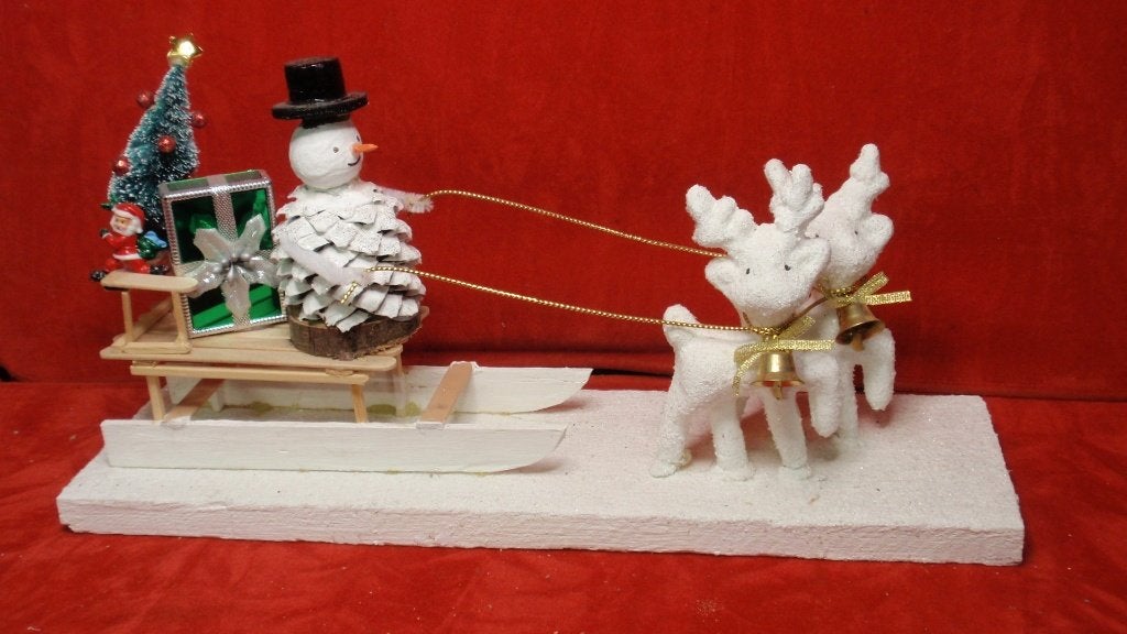 Retro look rendier slee met sneeuwman handwerk, Ophalen of Verzenden, Zo goed als nieuw