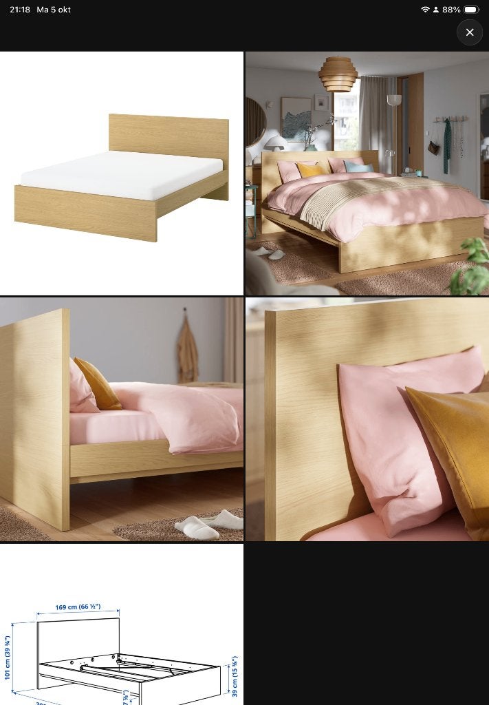 Bed Malm 160x200m, Ophalen, Gebruikt, Bruin, Tweepersoons