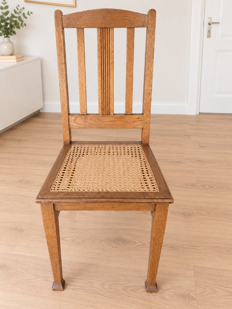 Vintage houten stoelen met rieten zitting, Ophalen, Gebruikt, Bruin, Hout
