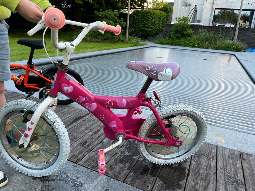 Kinder fiets barbie 16-inch, Ophalen, Gebruikt, Trommelrem, 16 tot 20 inch