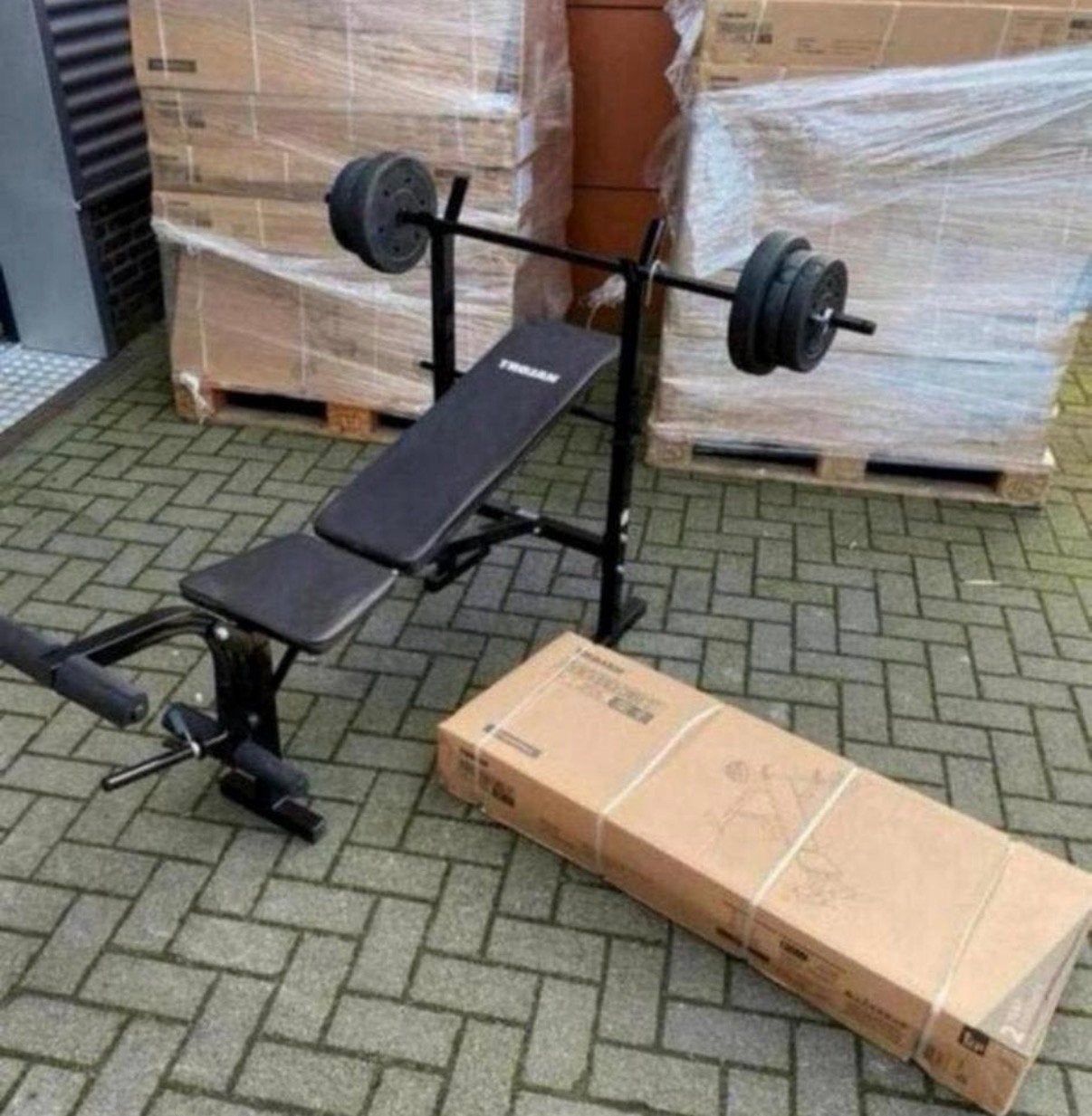 Verstelbare Halterbank + Barbel 20kg Gewichten , Nieuw, Sport en Fitness, Ophalen, Nieuw, Fitnessbank