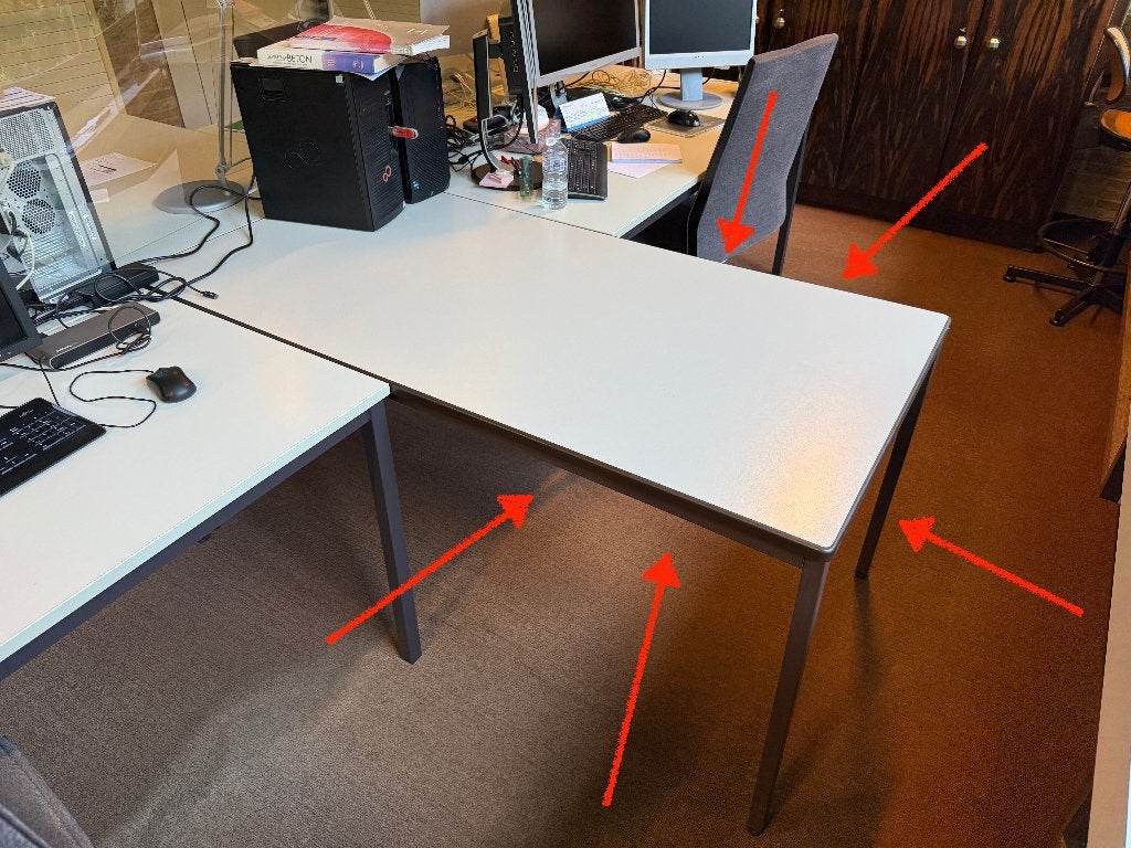 Neutrale werk-/vergadertafels – 180 x 60 cm (5 stuks), Maison & Meubles, Bureaux, Comme neuf, Bureau d'ordinateur, Moderne, Métal