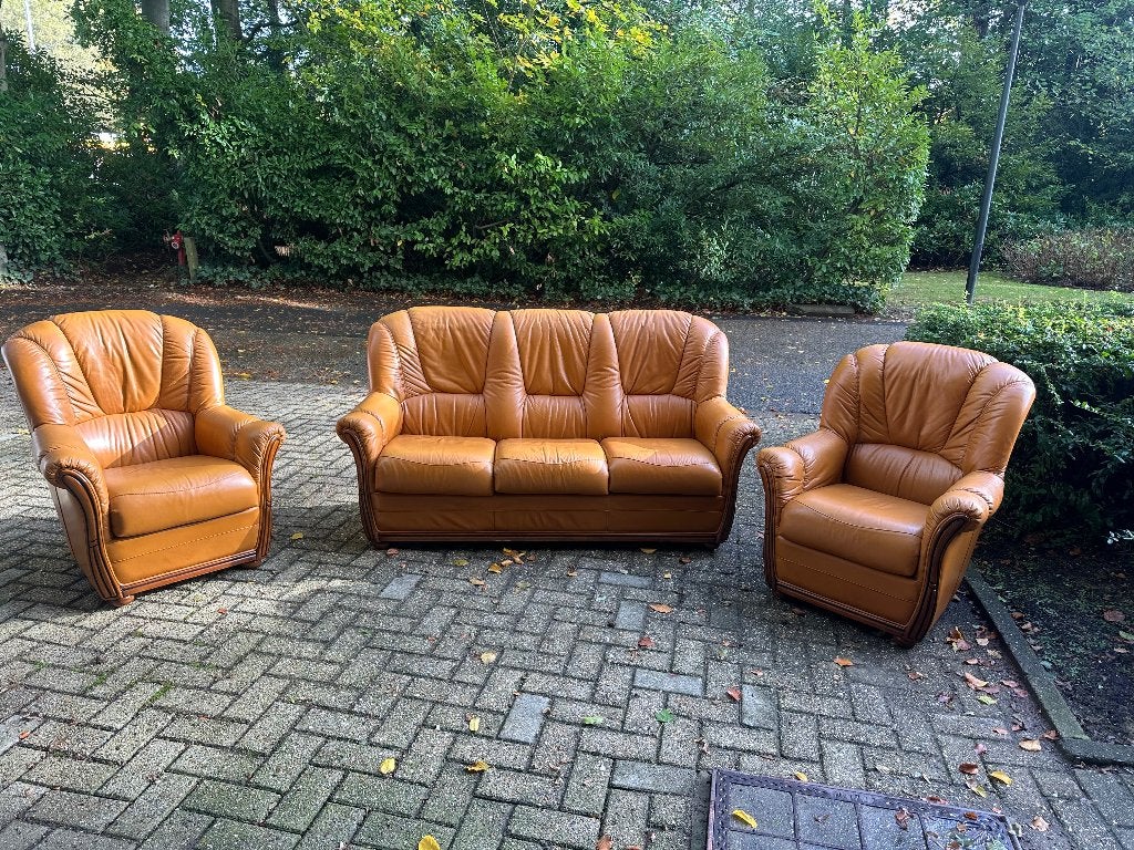 Lederen salon, Huis en Inrichting, Ophalen, Zo goed als nieuw, Leer